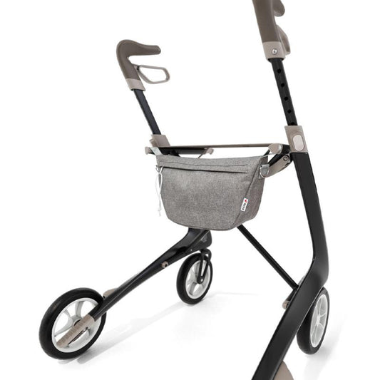 Lichtgewicht Rollator Carbon -Ultralight Zwart Met Organiser Bag - Hulpmiddeldiscounter.nl