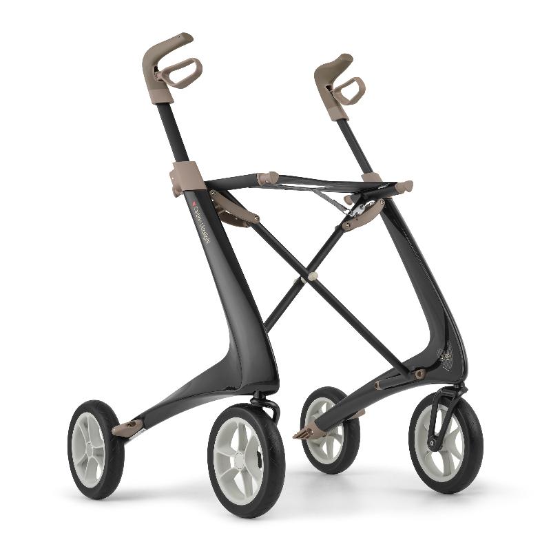 Lichtgewicht Rollator Carbon- Ultralight Zwart Met Organiser Bag - Large Zitbreedte 47CM - Hulpmiddeldiscounter.nl