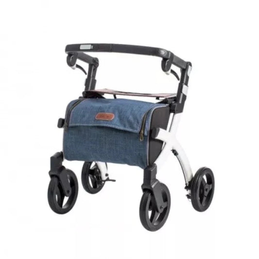 Lichtgewicht Rollator Rollz Flex - 2 -SMALL - Wit - Dark Grey Bag - Hulpmiddeldiscounter.nl